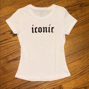 Paris Hilton ICONIC White and Black Ribbed Short Sleeve T- Shirt Top Size Small